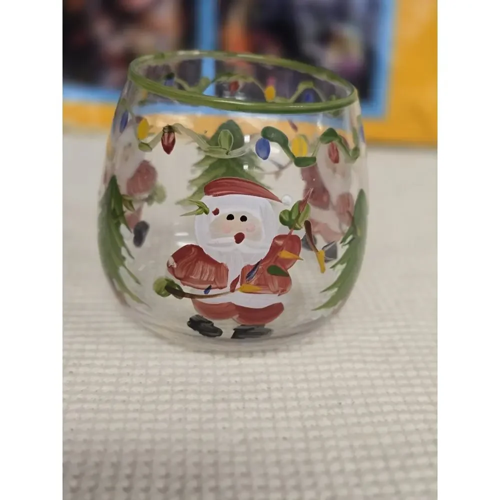 Vintage Christmas Glass Decor Set Santa Candle Holder Candy Cane Basket